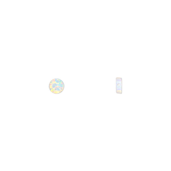 Bead, "opal" (silica and epoxy) (man-made), white, 4mm flat round. Sold per pkg of 2. image number 0