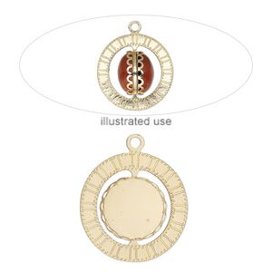 Focal, gold-finished "pewter" (zinc-based alloy), 33mm round with (2) 18mm revolving round settings. Sold individually.