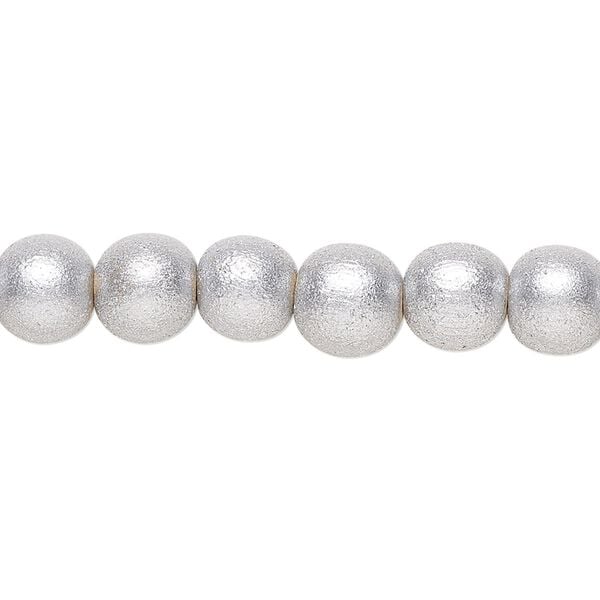 Bead 1pkg1, Taiwanese cheesewood (coated), painted metallic silver, 7-8mm round, 15-1/2 to 16 inches. image number 0