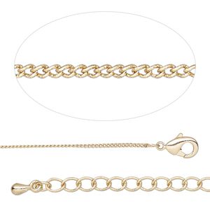 Chain 1pkg1 curb, 1mm / lobster claw clasp, gold-finished brass 18 inch