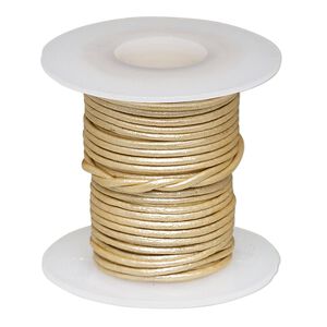 Cord, leather (coated), metallic beige, 0.5-0.8mm round. Sold per 5-yard spool.