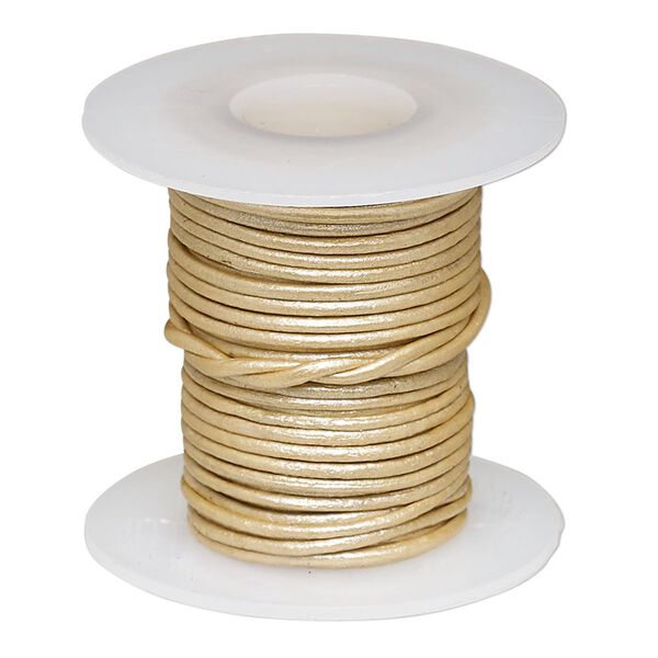 Cord, leather (coated), metallic beige, 0.5-0.8mm round. Sold per 5-yard spool. image number 0
