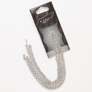 Chain, brass and enamel, pkg/48 inches, 1.9mm oval rolo, gold finish and white.