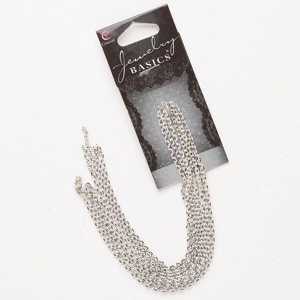 Chain, brass and enamel, pkg/48 inches, 1.9mm oval rolo, gold finish and white. image number 0