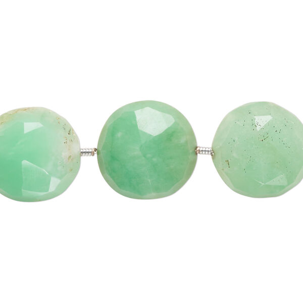 Bead, chrysoprase (natural), 13-16mm faceted puffed flat hand-cut round, B- grade, Mohs hardness 6-1/2 to 7. Sold per pkg of 6. image number 0