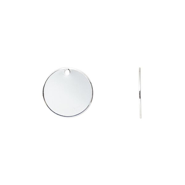 Drop, silver-plated brass, 12mm flat round. Sold per pkg of 100. image number 0