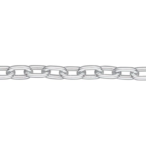 Chain, anodized aluminum, silver, 5mm oval cable. Sold per pkg of 25 feet. image number 0