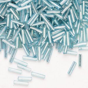 Bead, Ming Tree™, bugle bead, glass, pkg/1/4 pound, 1/4 inch, silver-lined translucent turquoise blue.