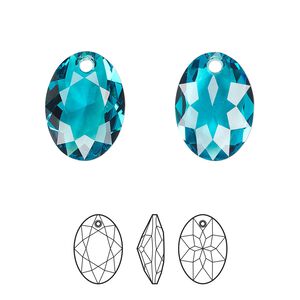 Drop 36pk blue zircon, Swarovski® 16mm pendant elliptic cut 6438