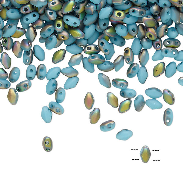 Bead, Preciosa Mini Twin™, Mini Pressed Twin, Czech pressed glass, opaque matte turquoise blue vitrail, 4x2.5mm oval with (2) 0.7mm holes. Sold per 250-gram pkg. image number 0