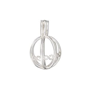 Drop, sterling silver, 16mm round bead cage with infinity design, fits 6-13mm bead. Sold individually.