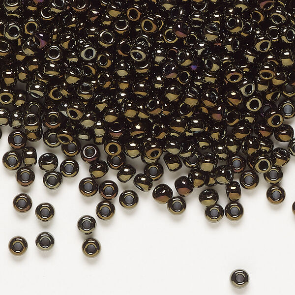 Seed bead, Miyuki, glass, pkg/250g, #8 rocaille, opaque metallic iris brown (RR-458). image number 0
