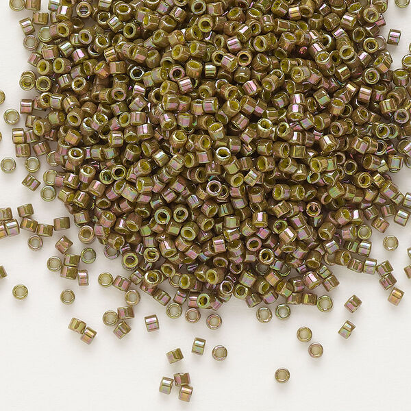 Seed bead, Delica®, glass, pkg/50g, #11 round, opaque rainbow gold luster olive (DB-0133). image number 0