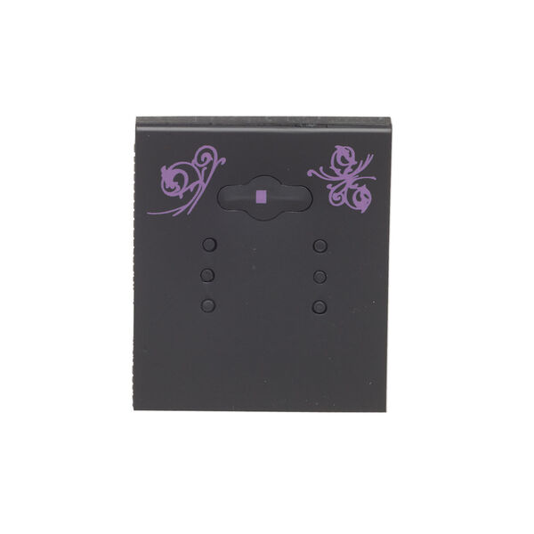 Earring card, PVC plastic, opaque black and purple, 2x1-1/2 inch square with butterfly design. Sold per pkg of 100. image number 0