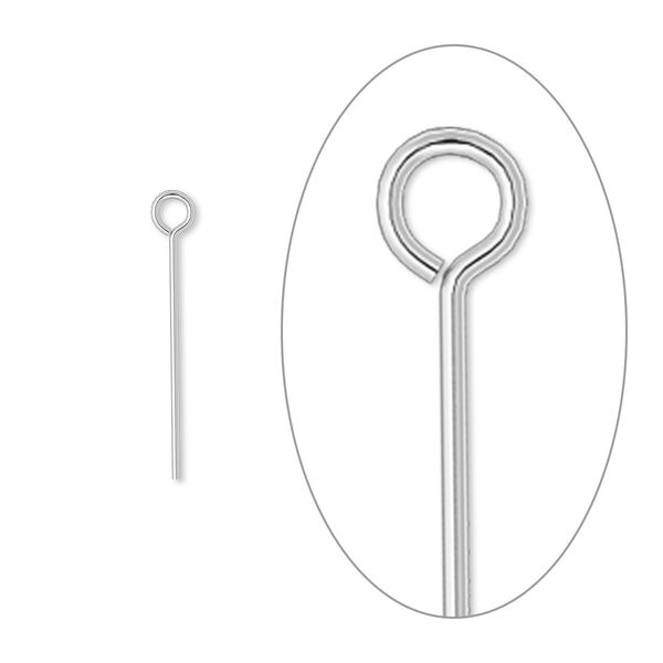 Eye pin, silver-plated brass, 3/4 inch, 24 gauge. Sold per pkg of 100. image number 0