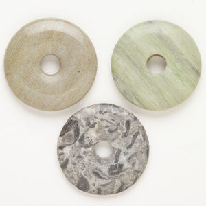 Multi-gemstone / glass 1pkg3, donut focal mix 39-41mm