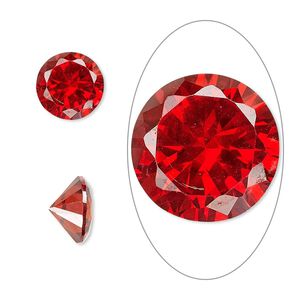 Gem, cubic zirconia, ruby red, 10mm faceted round, Mohs hardness 8-1/2. Sold individually.