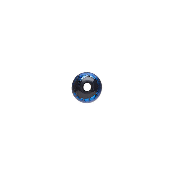 Bead, dichroic glass, opaque black and blue, 8x6mm rondelle. Sold individually. image number 1