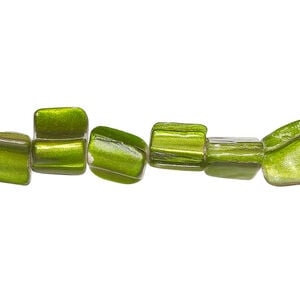 Mother-of-pearl shell 1pkg1, triangle tube bead 14 inch bright green 6x6mm-12x9mm