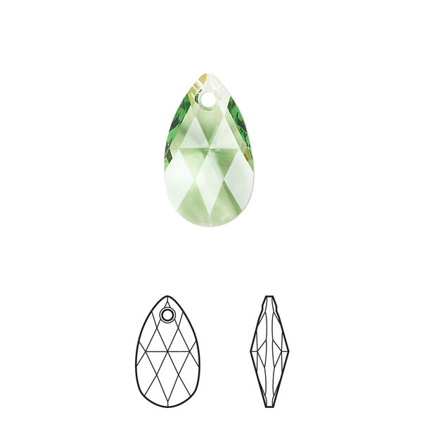 Drop 2pk peridot, Crystal Passions® Regenerated 16x9mm pendant pear 6106 image number 0