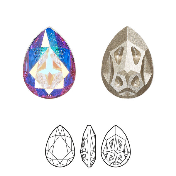 Fancy stone 1pk crystal AB foil back, Crystal Passions® 18x13mm mirage pear 4390 image number 0