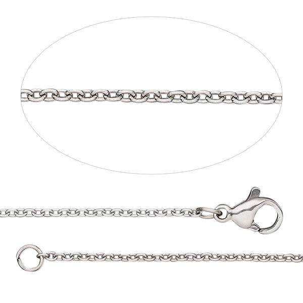 Chain, stainless steel, 1.4mm cable, adjustable at 18 and 20 inches with lobster claw clasp. Sold individually. image number 0