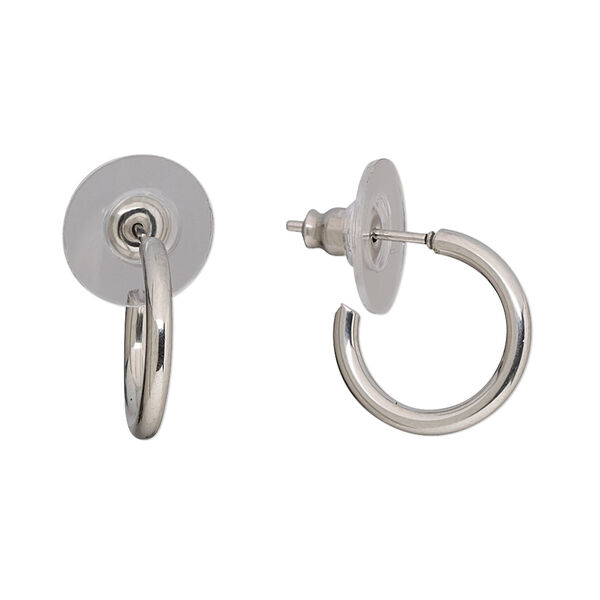 Earring, stainless steel, 15mm round half-hoop with post. Sold per pkg of 2 pairs. image number 0