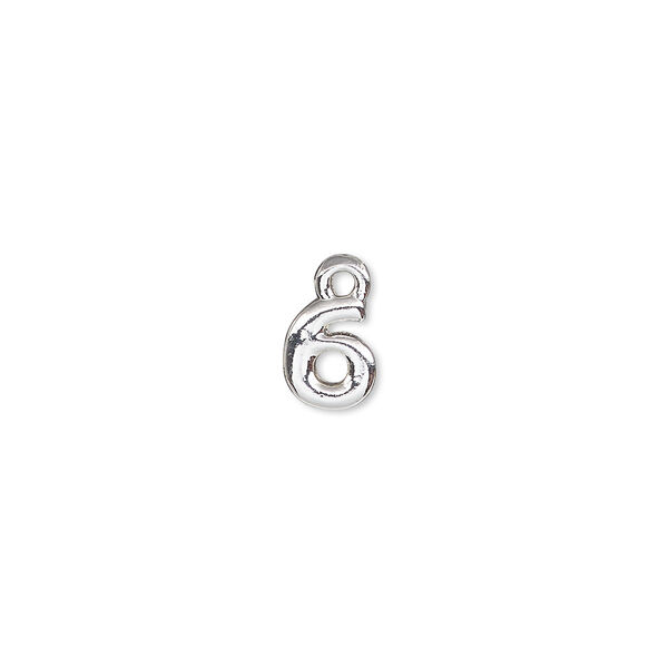 Charm, silver-finished "pewter" (zinc-based alloy), 7.5x6mm number 6. Sold per pkg of 2. image number 0