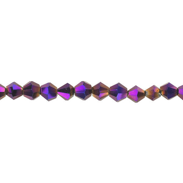Bead, glass, metallic purple, 4mm bicone. Sold per 15-1/2" to 16" strand. image number 0