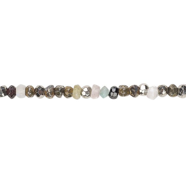 Multi-gemstone 1pkg1, hand-cut faceted rondelle bead D+ grade, 12 inch 3x1mm-4x2mm image number 0