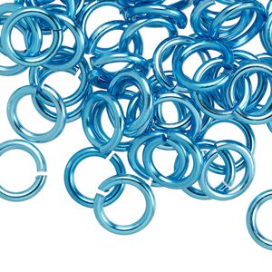 Jump ring, anodized aluminum, light blue, 10mm round, 6.8mm inside diameter, 14 gauge. Sold per pkg of 100.
