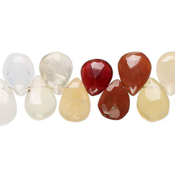 Bead, fire opal (natural), shaded, 9x8mm-12x8mm hand-cut top-drilled faceted puffed teardrop with 0.4-1.4mm hole, B grade, Mohs hardness 5 to 6-1/2. Sold per 7-inch strand. image number 0