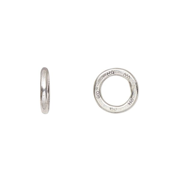 Bead, Hill Tribes, antiqued sterling silver, 12mm flat ring with flower print design. Sold per pkg of 2. image number 0