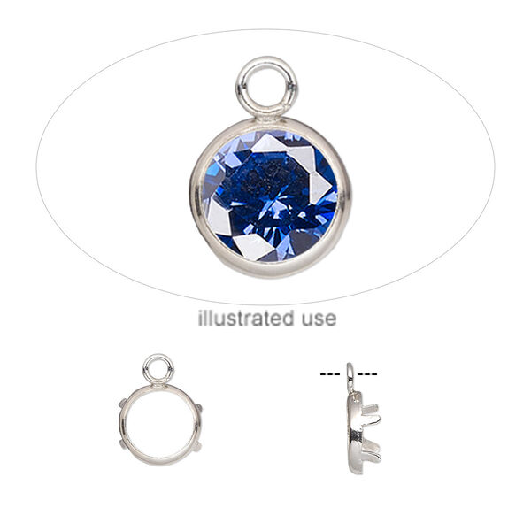 Drop, sterling silver, 7mm round with 6mm 4-prong low wall bezel setting. Sold per pkg of 2. image number 0