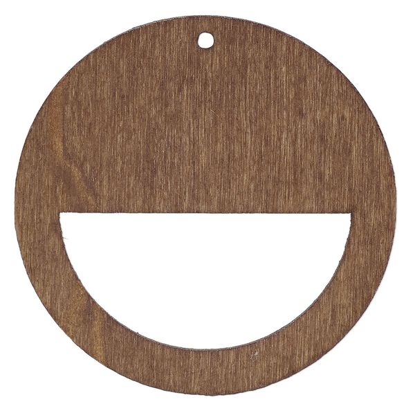 Focal, fiberboard, brown, 2-inch top-drilled round with semicircle cutout. Sold per pkg of 6. image number 0