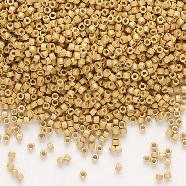Seed bead, Delica®, glass, pkg/7.5g, #11 round, Duracoat® opaque matte galvanized gold (DB-1832F). image number 0