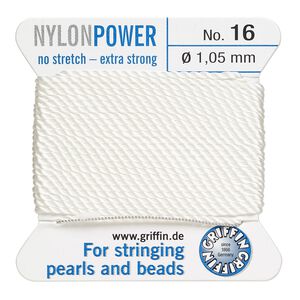 Thread, Griffin, nylon, white, size #16. Sold per 2-meter card (approximately 78 inches).