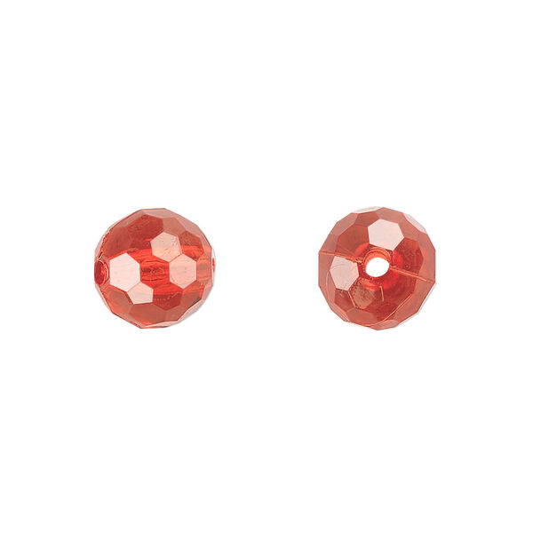 Bead, acrylic, red, 10mm faceted round. Sold per 100-gram pkg, approximately 170 beads. image number 0