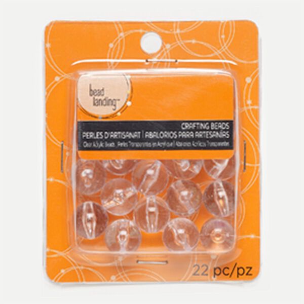 Bead, acrylic, clear, 15mm round. Sold per pkg of 22. image number 0