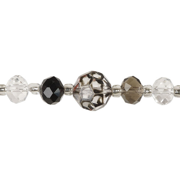 Bead assortment, painted glass, mixed clear / black / smokey. Sold per 7-inch strand. image number 0