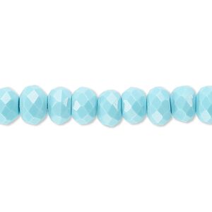 Bead, "turquoise" (resin) (imitation), blue, 8x5mm faceted rondelle. Sold per 8-inch strand, approximately 40 beads.