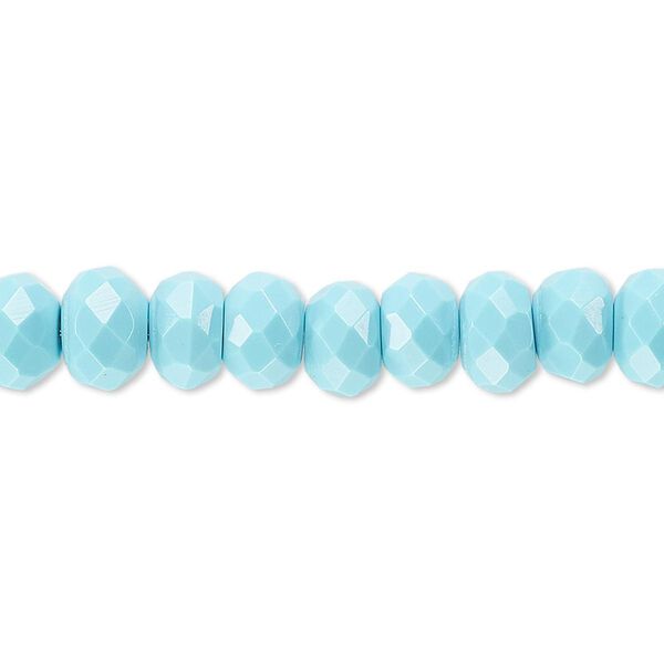 Bead, "turquoise" (resin) (imitation), blue, 8x5mm faceted rondelle. Sold per 8-inch strand, approximately 40 beads. image number 0