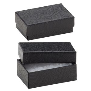Box, paper, "cotton"-filled, black, 2-5/8 x 1-1/2 x 1-inch rectangle. Sold per pkg of 10.