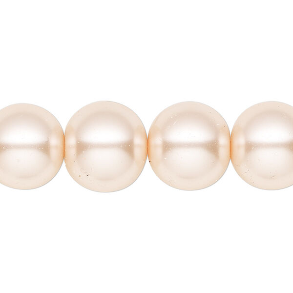 Bead, crystal pearl, medium pink, 14mm round. Sold per 15-1/2" to 16" strand, approximately 25 beads. image number 0