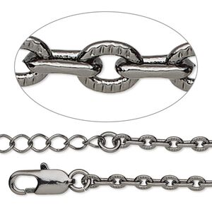 Chain 1pkg1 gunmetal-plated cable, 3mm textured / lobster claw clasp, brass 16 inch