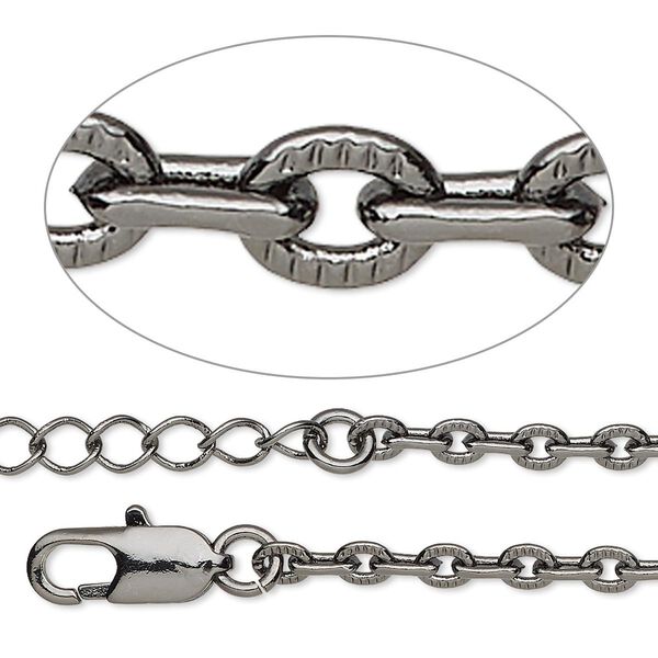 Chain 1pkg1 gunmetal-plated cable, 3mm textured / lobster claw clasp, brass 16 inch image number 0