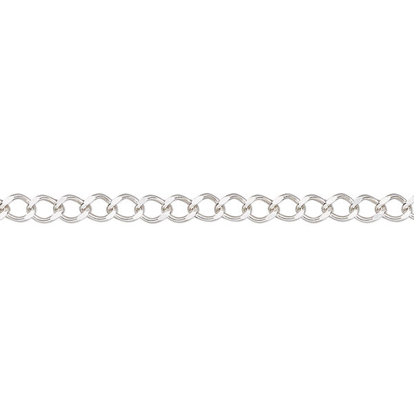 Chain, sterling silver, 2.7mm diamond-cut curb. Sold per pkg of 5 feet. image number 0