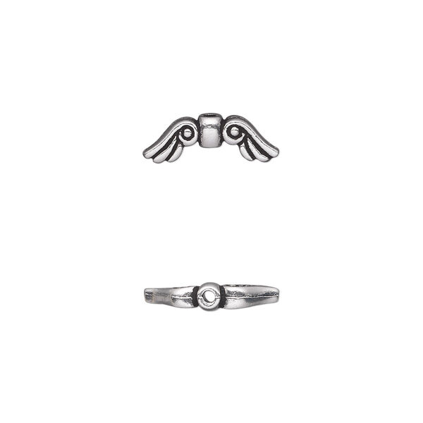 Bead, TierraCast®, antique silver-plated pewter (tin-based alloy), 14x5mm double-sided wing. Sold per pkg of 20. image number 0