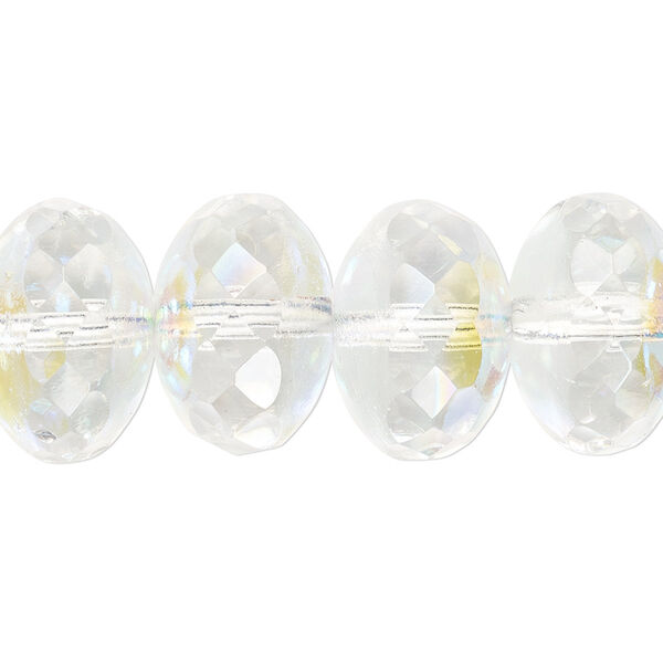 Bead, Czech fire-polished glass, clear AB, 17x12mm faceted rondelle. Sold per pkg of 8. image number 0