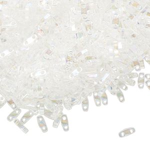 Seed bead, TILA®, glass, pkg/5g, 5x1.2mm quarter tila rectangle, translucent rainbow crystal clear, (QTL-250).